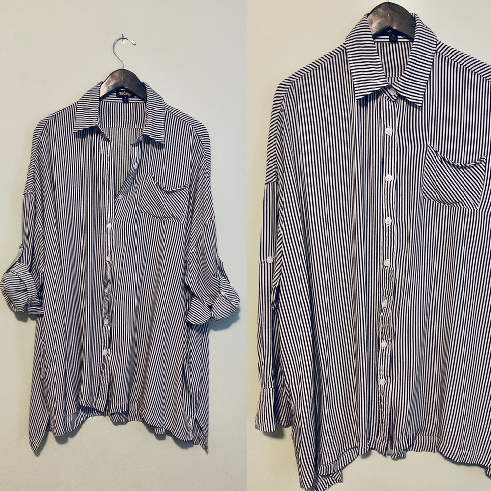 Oversized Black and White Striped Button Down